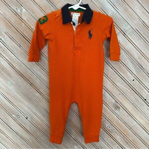 Ralph Lauren Vintage Polo Top Orange One Piece Onesie Embroidered